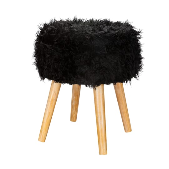 Organize It All Black Faux Fur Storage Ottoman